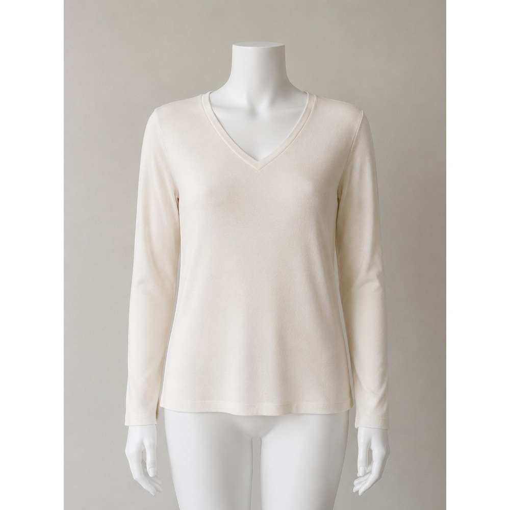 Ann Taylor Factory Sleep Ivory Ribbed V-Neck Long Sleeve Pajama Top Large